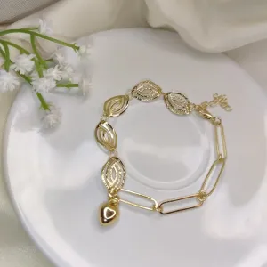 Pulseira Folhas e Pingente Coração