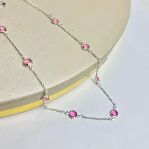 Choker Zirconia Rosa Banhada a Prata