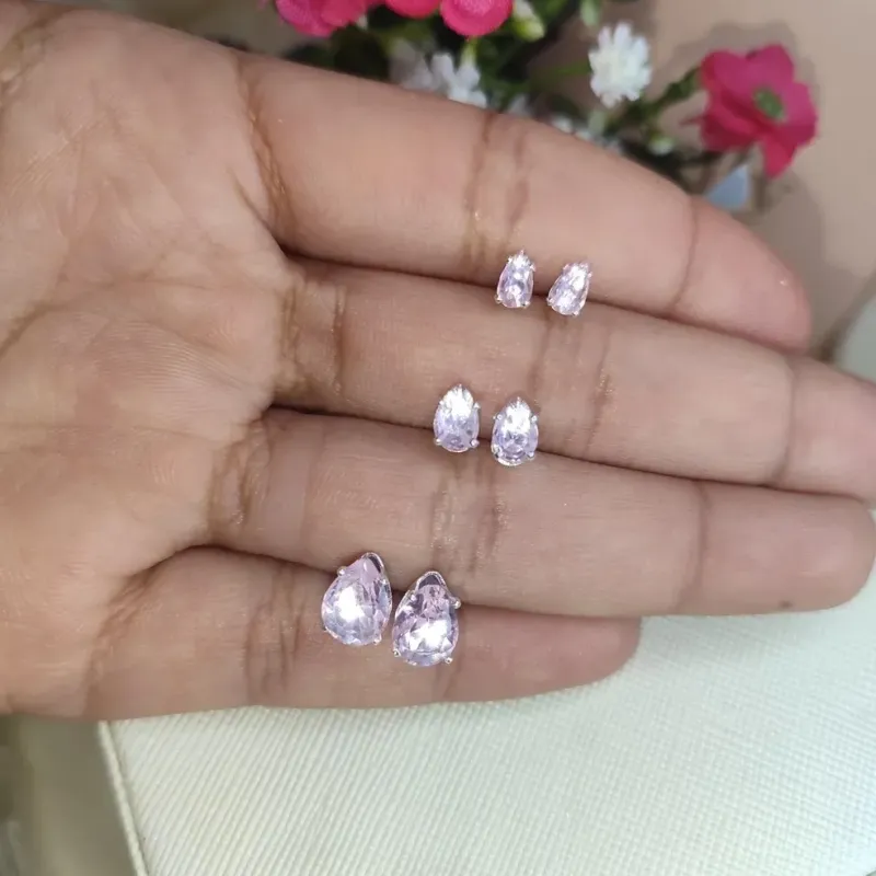 Brinco Trio Zirconia  Rosa Banhada a Prata