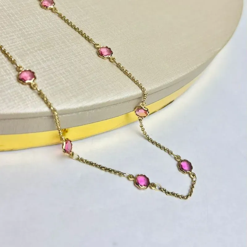 Choker Zircônia Rosa Banhada a Ouro