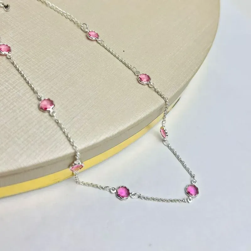 Choker Zirconia Rosa Banhada a Prata