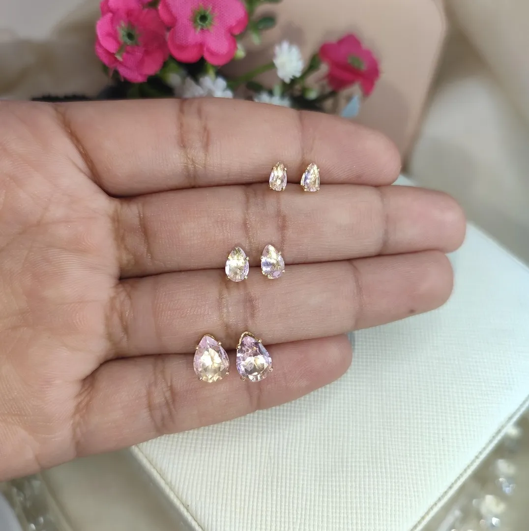 Brinco Trio Zirconia  Rosa Banhada a Ouro