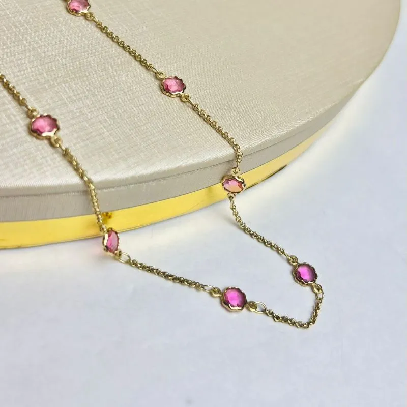 Choker Zircônia Rosa Banhada a Ouro